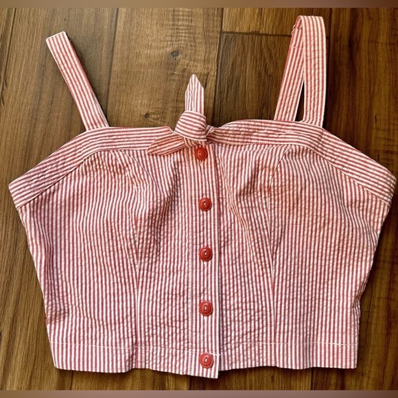 keds Taylor Swift Crop Top Women's Red Striped XL Neck Button Casual Bohemian - Picture 1 of 5